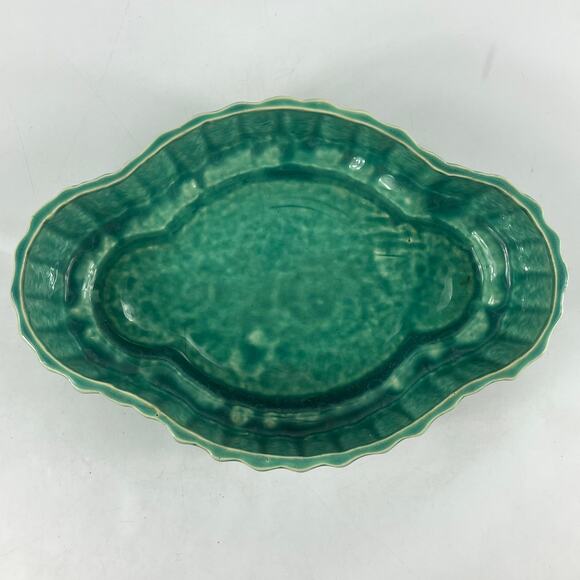 McCoy Pottery Oval Planter Green Bamboo Leaf USA Vintage Mid Century Signed 12” - Picture 4 of 13